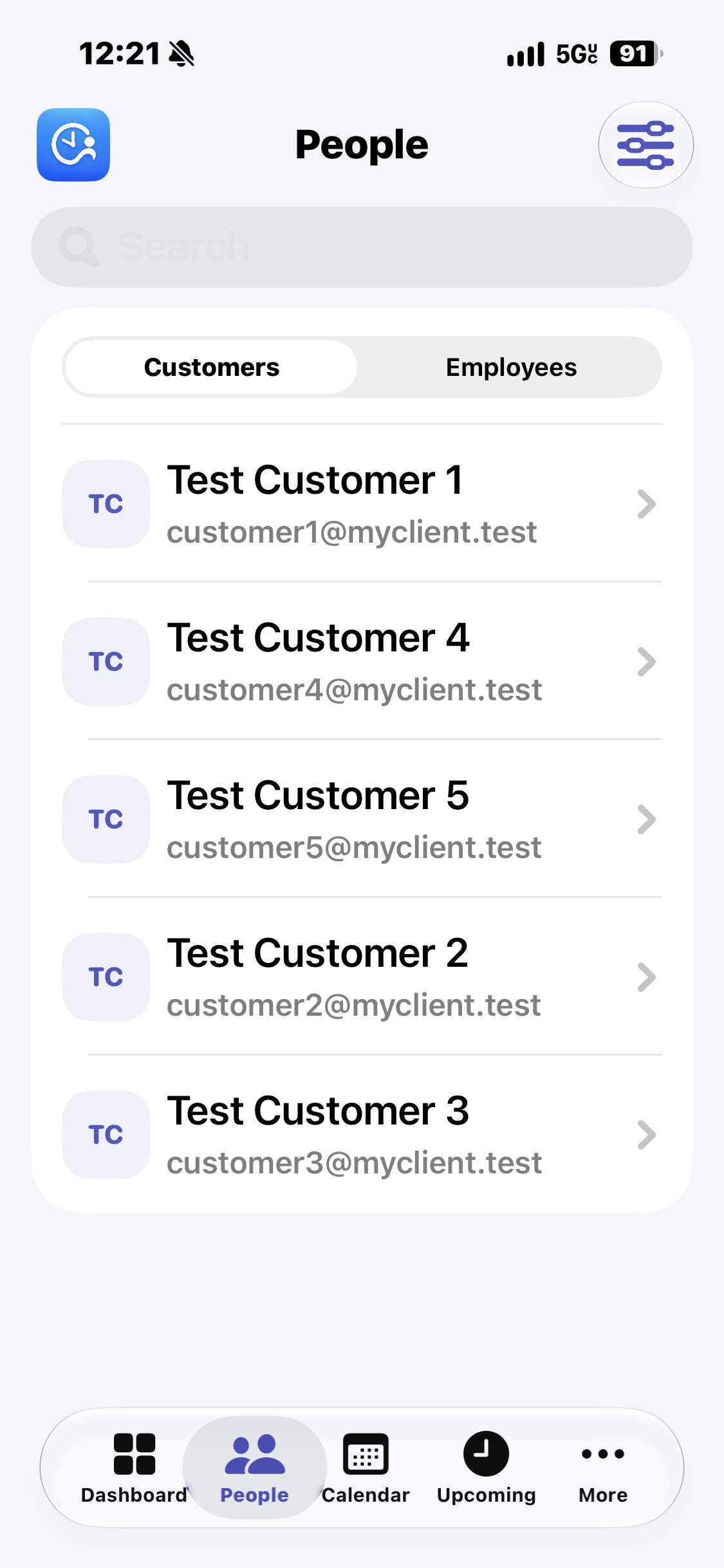 myClient people screen